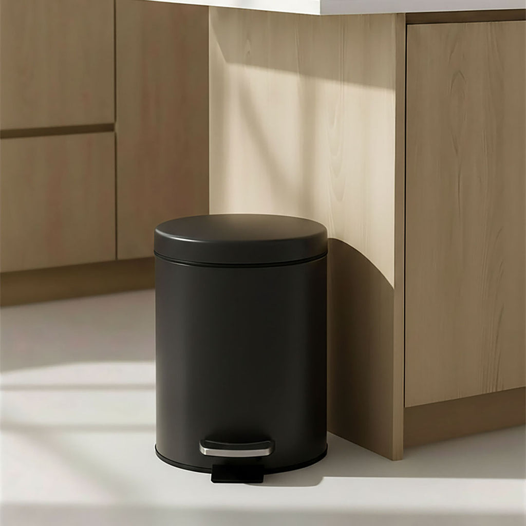 SOGA 4X Foot Pedal Stainless Steel Rubbish Recycling Garbage Waste Trash Bin Round 12L Black