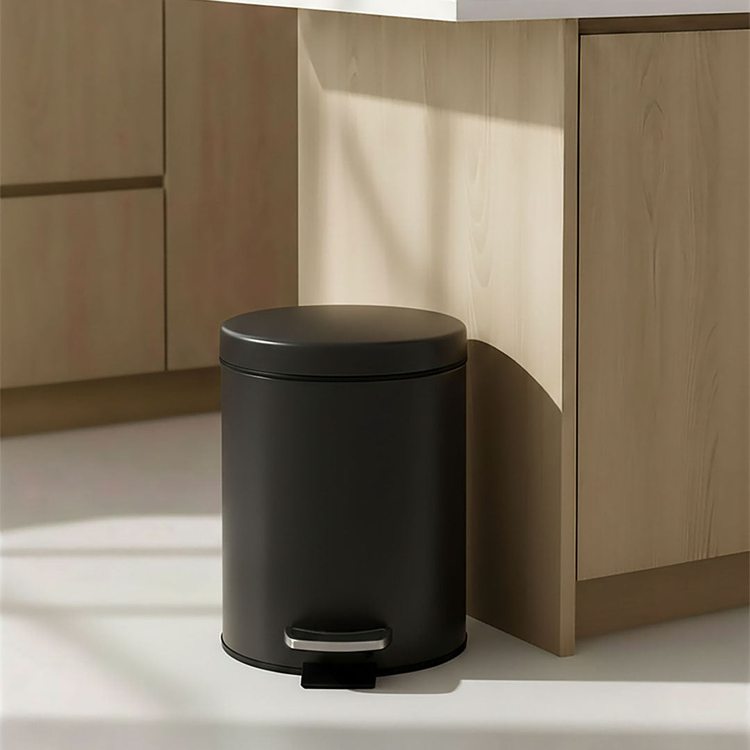 SOGA 4X Foot Pedal Stainless Steel Rubbish Recycling Garbage Waste Trash Bin Round 12L Black