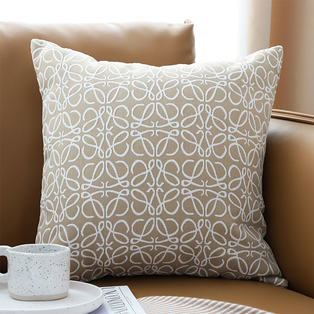SOGA 50cm Throw Pillow White and Beige Geometric Pattern Accent for Home Decor
