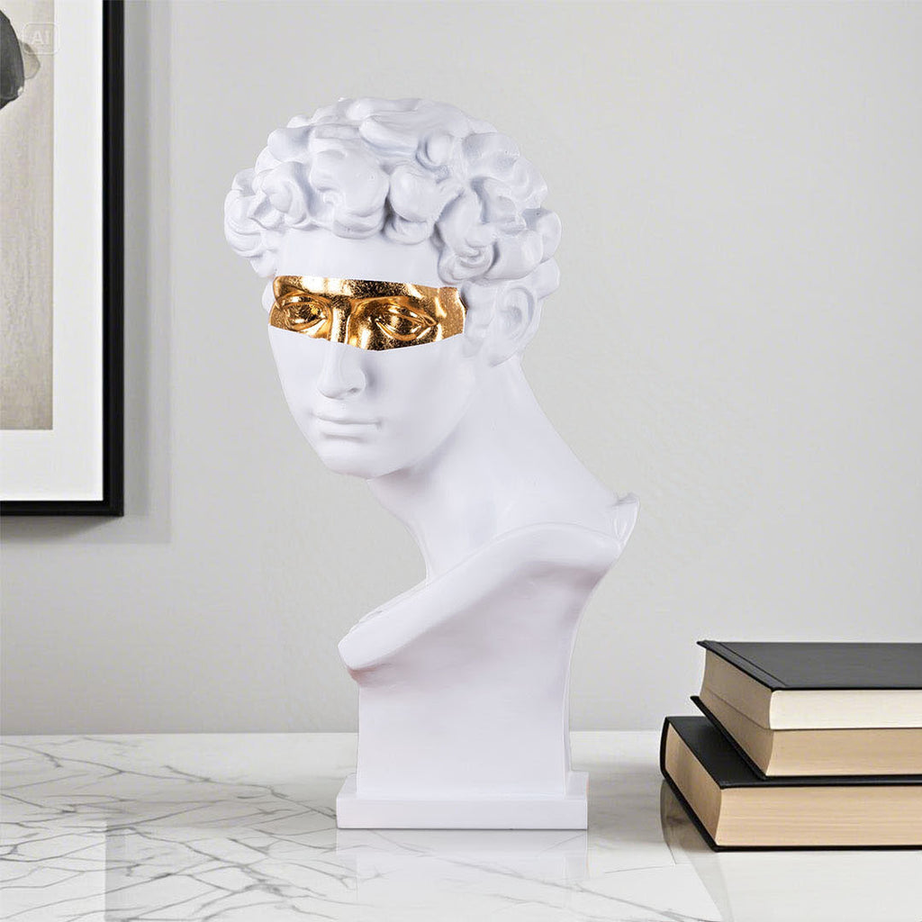 SOGA 56cm White Resin Bust – Gold Masked Sculpture for Modern Decor
