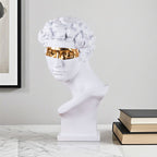 SOGA 56cm White Resin Bust – Gold Masked Sculpture for Modern Decor