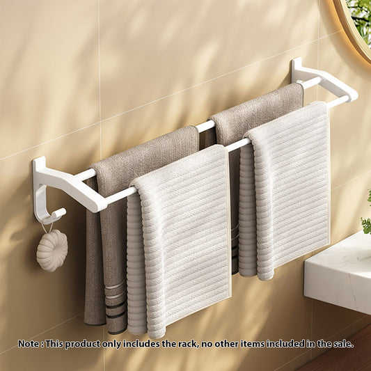 SOGA 2X 62cm White Wall-Mounted Double Pole Towel Holder Bathroom Organiser Rail Hanger with Hooks