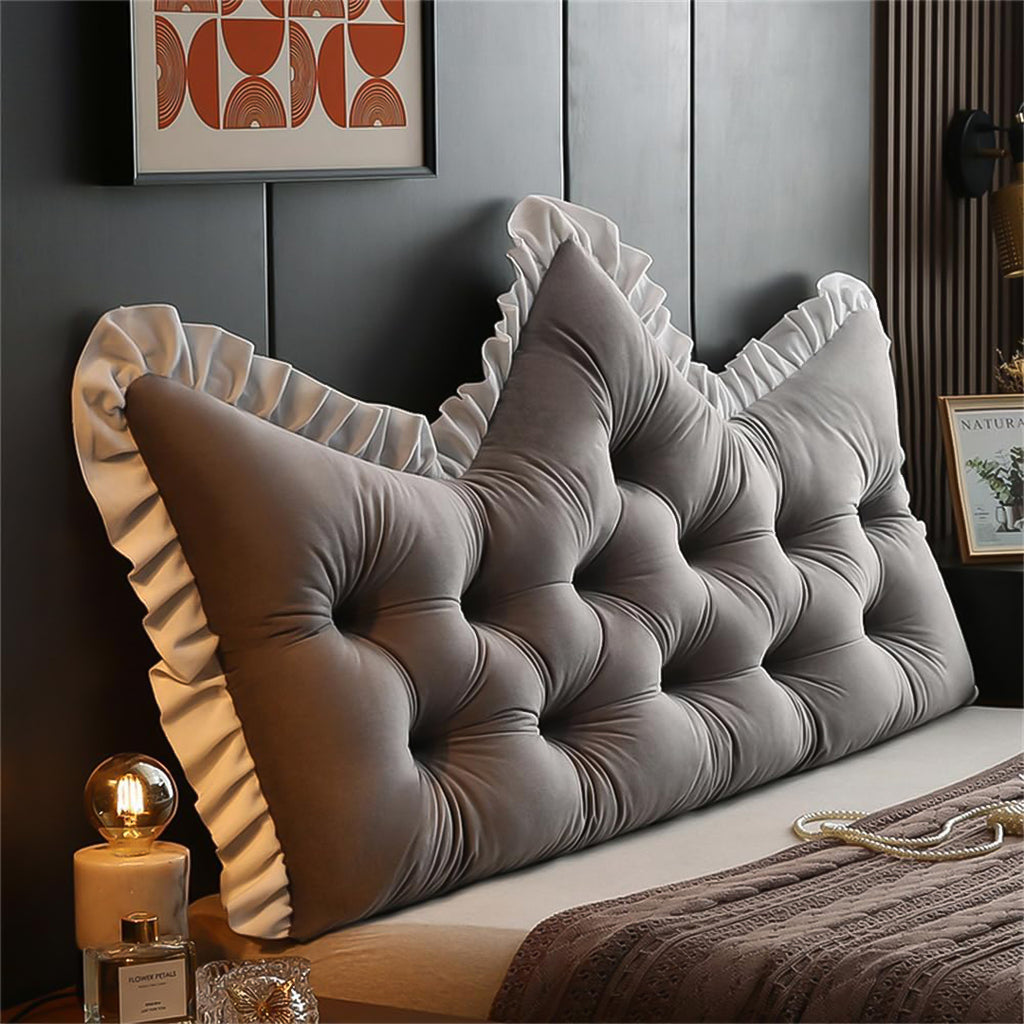 SOGA 2x90cm Crown Pillows Tufted Grey Headboard Cushion Set