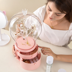 SOGA Pink 360 Degree Rotating 2 Layered Jewelry Storage Box Waterproof Dustproof Accessories Organiser
