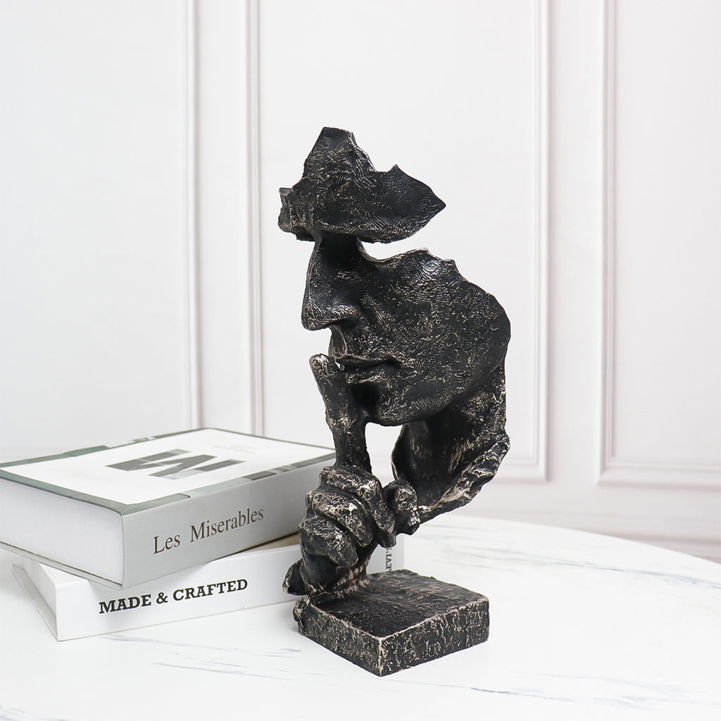 SOGA 31cm Resin Shush Statue – Abstract Silent Face Table Sculpture