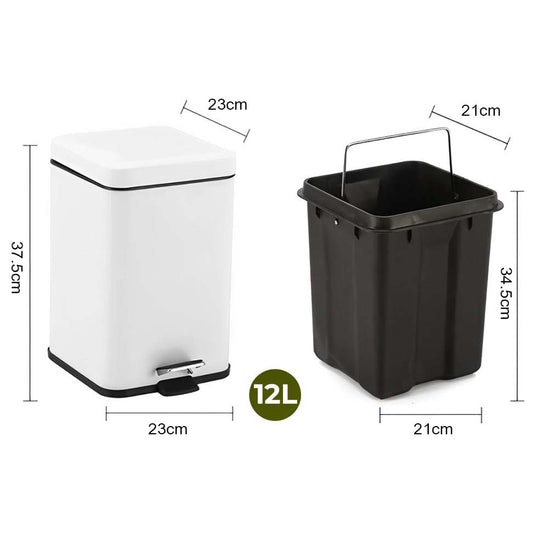 SOGA 4X Foot Pedal Stainless Steel Rubbish Recycling Garbage Waste Trash Bin Square 12L White