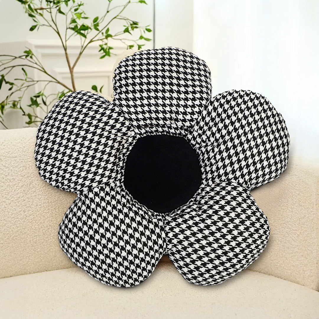SOGA Black Flower Cushion Shaped for Floor and Sitting Throw Pillow