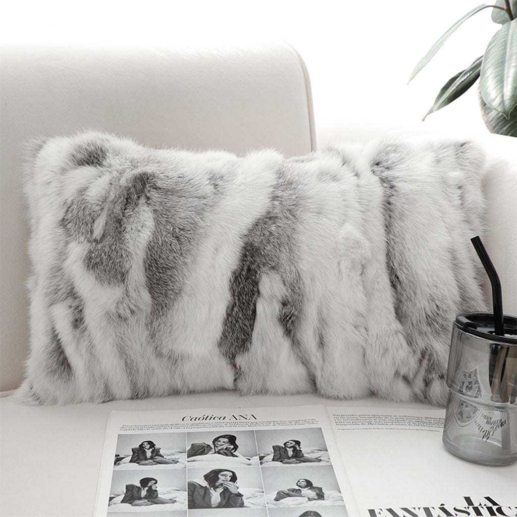 SOGA 2X 30cm Throw Pillow Floral Gray Rabbit Fur Lumbar Warm Cozy Decorative Cushion Home Decor
