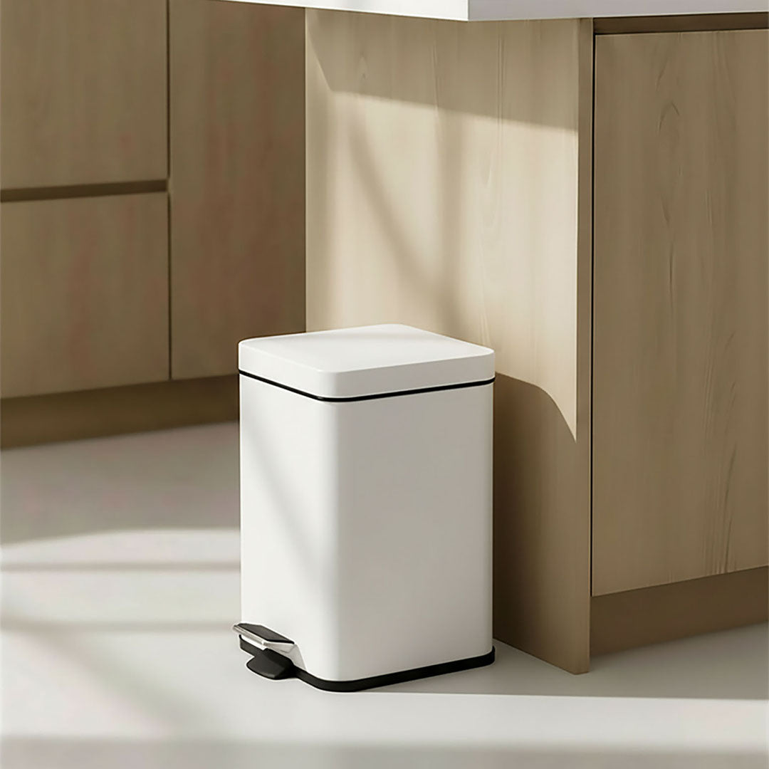 SOGA 2X Foot Pedal Stainless Steel Rubbish Recycling Garbage Waste Trash Bin Square 6L White