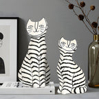 SOGA 22cm and 27cm Black & White Striped Cat Resin Sculptures