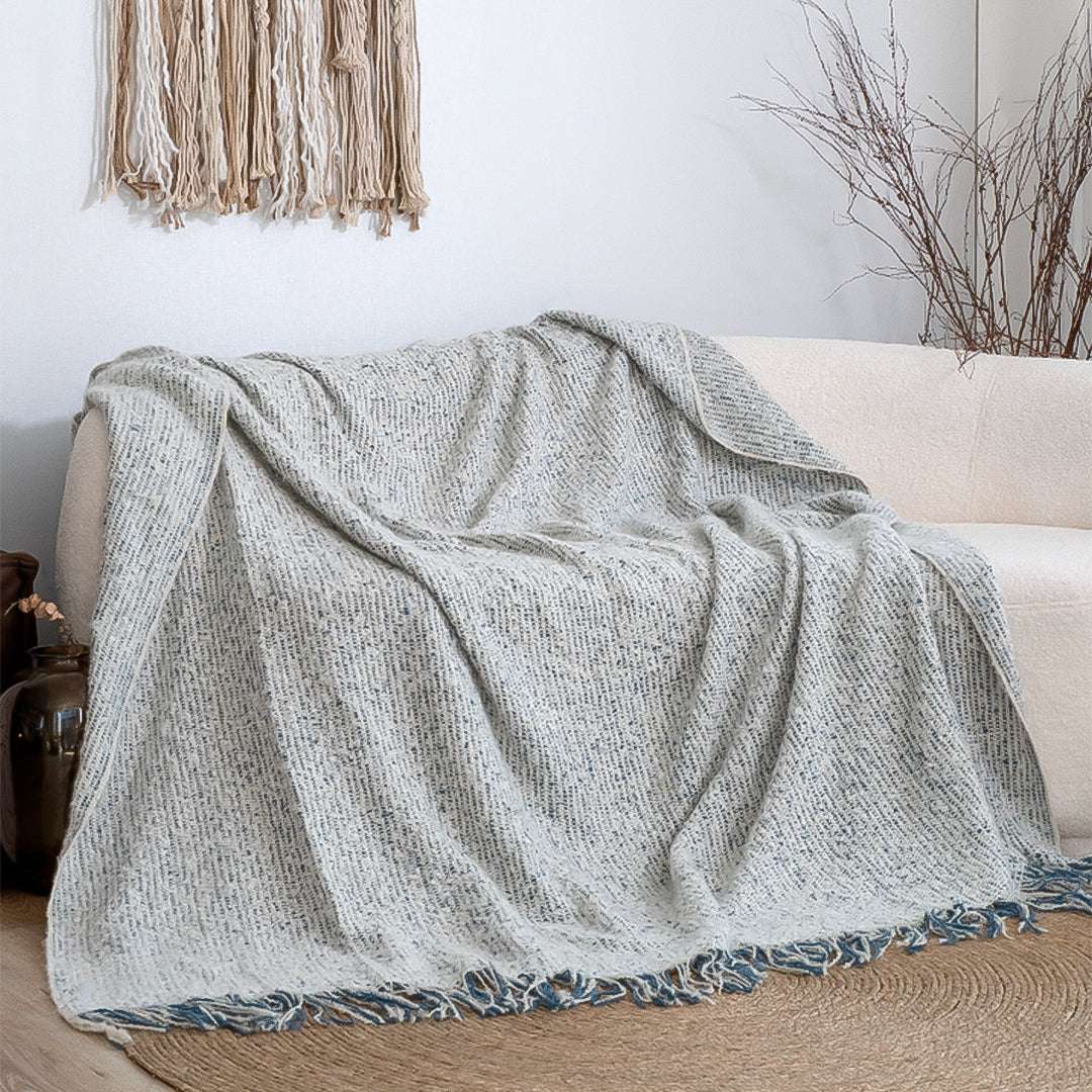 SOGA 2X Light Blue-Gray Tassel Throw Blanket 160x200cm Soft Polyester $ 155