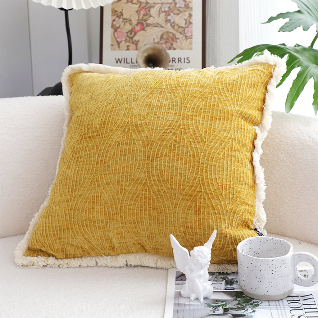 SOGA 2X 50cm Throw Pillow Turmeric Yellow Aesthetic Chenille Texture for Home Decor