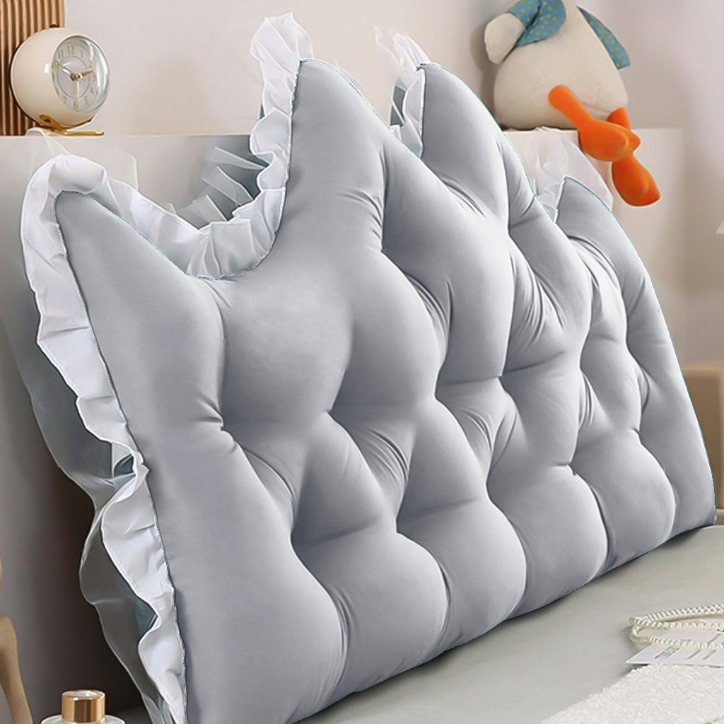 SOGA 2x90cm Crown Pillows Tufted Light Grey Headboard Cushion Set