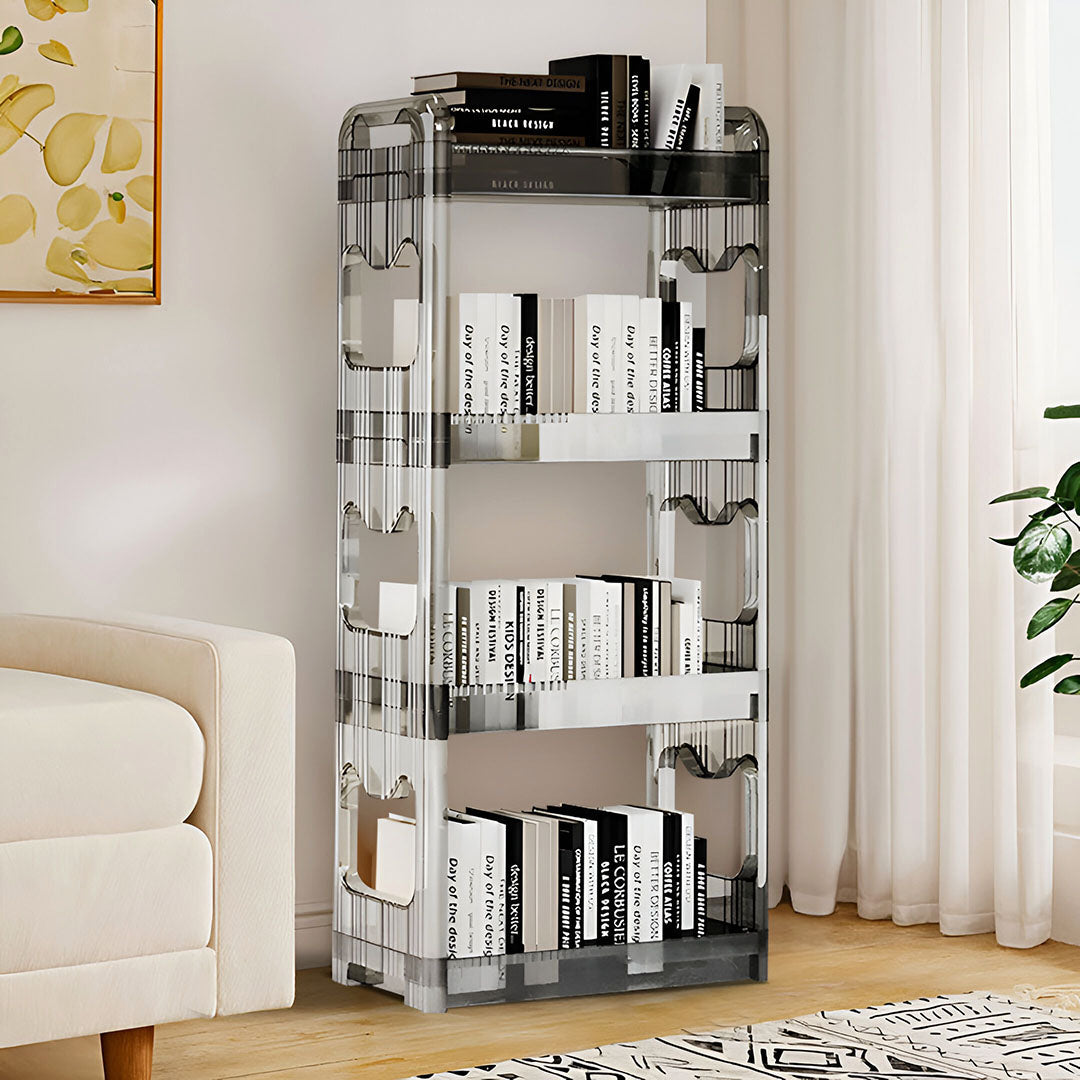 SOGA 2X 38x24x90cm Clear 4 Tier Bookshelf & Cosmetic Storage Organizer Trolley Rack