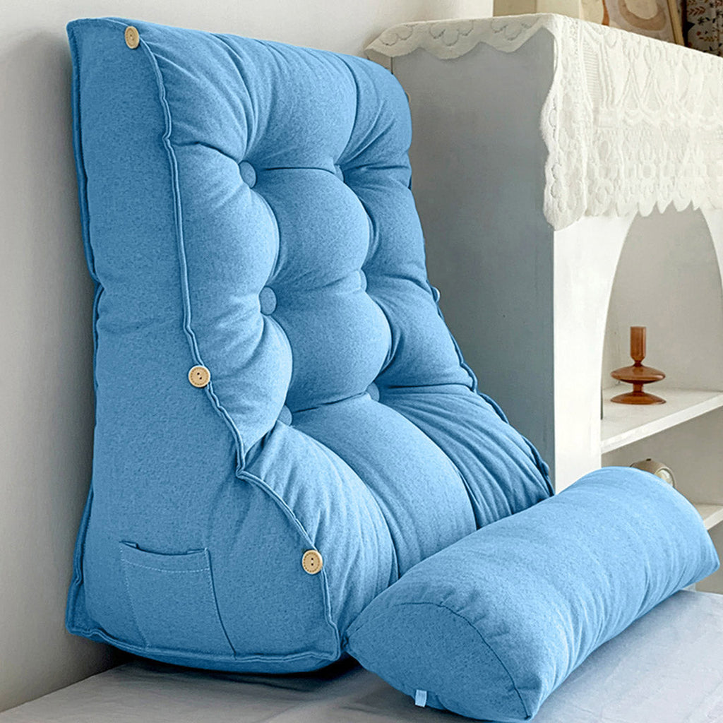 SOGA 45cm Blue Triangular Wedge Lumbar Pillow Headboard Backrest Sofa Bed Cushion Home Decor