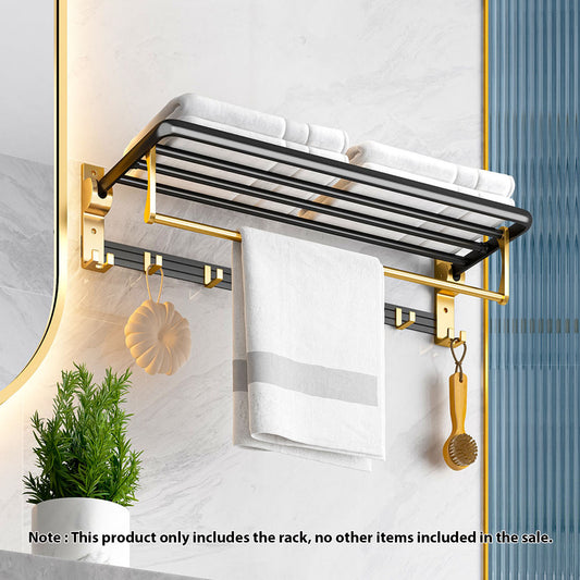 SOGA 2X 63cm Wall-Mounted Double Pole Towel Holder Bathroom Organiser Rail Hanger with Hooks