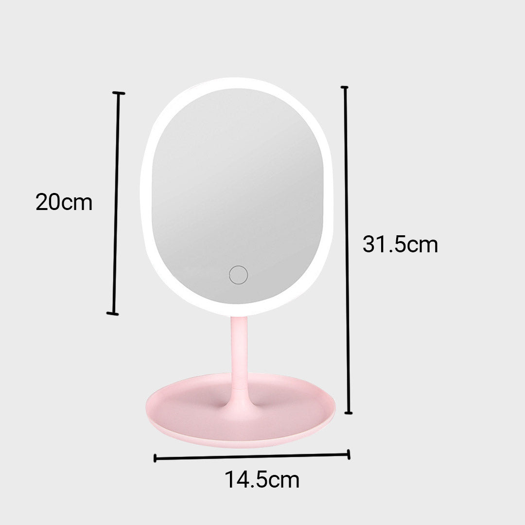 SOGA 20cm Pink Rechargeable LED Light Makeup Mirror Tabletop Vanity Home Decor