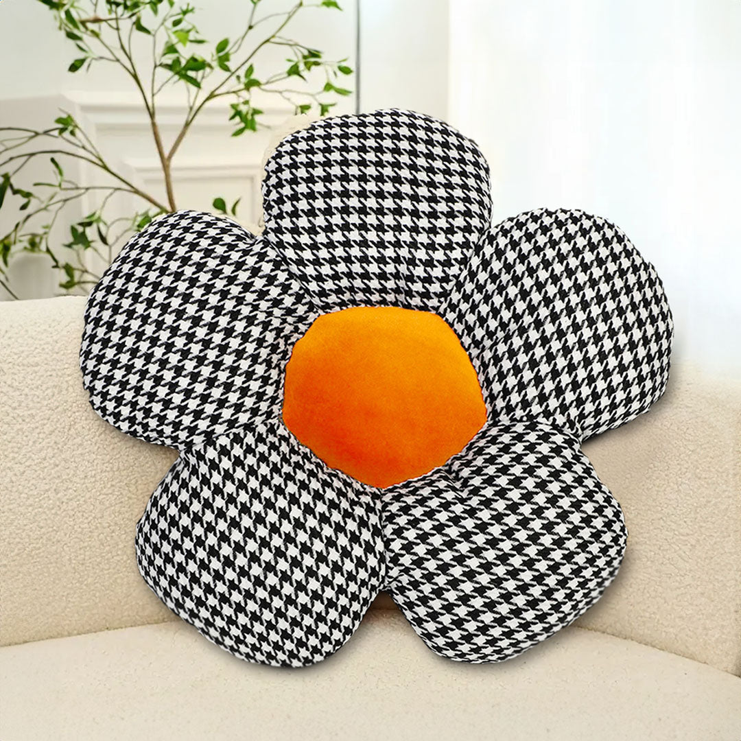 SOGA 2X Black w/ Orange Flower Cushion Shaped for Floor and Sitting Throw Pillow