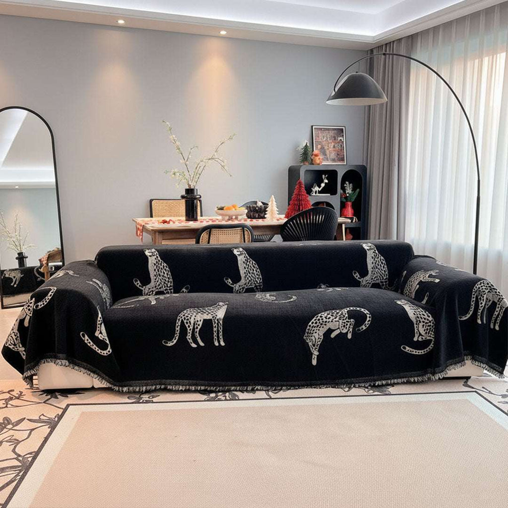 SOGA Four-seater Black Sofa Cover Leopard Print 180x420cm Polyester $ 144