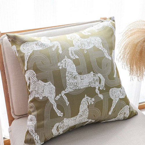 SOGA 2X 50cm Vintage Olive Green White Horse Pattern Throw Pillow $ 142