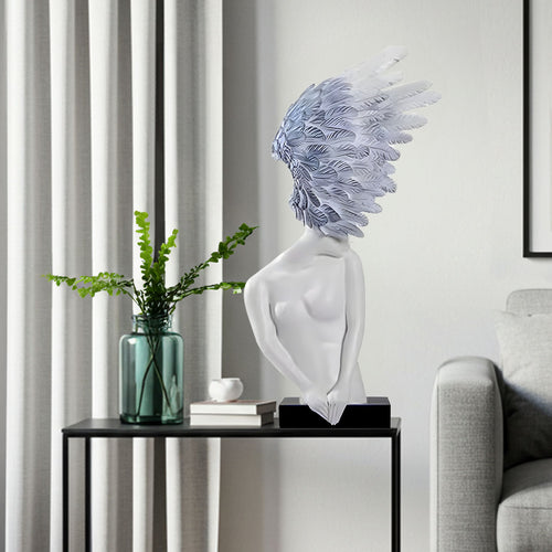 SOGA 86cm White Blue Winged Sculpture – Home Decor