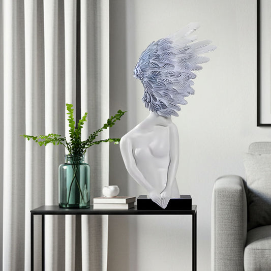 SOGA 86cm White Blue Winged Sculpture – Home Decor