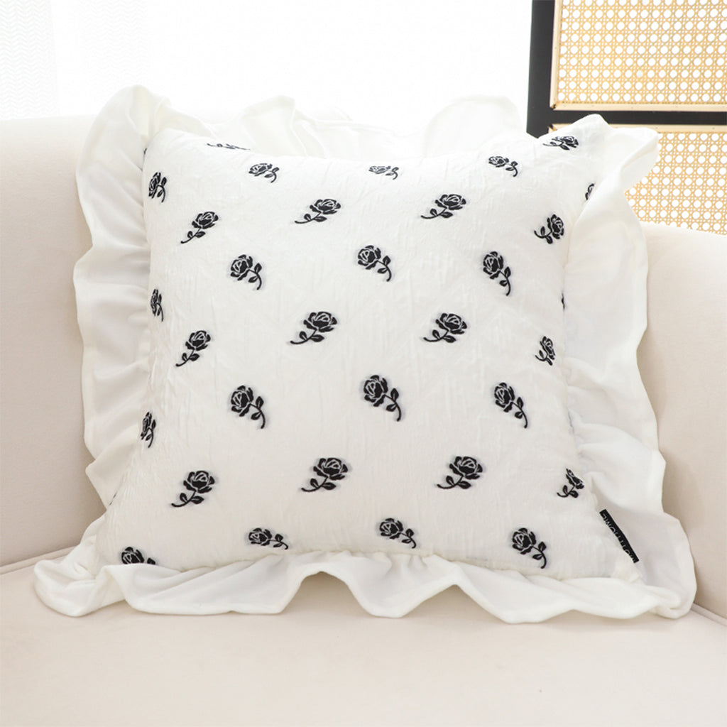 SOGA 2X 45cm Throw Pillow  White Ruffled Square Decorative Cushion for Rose Lovers Cozy Home Decor