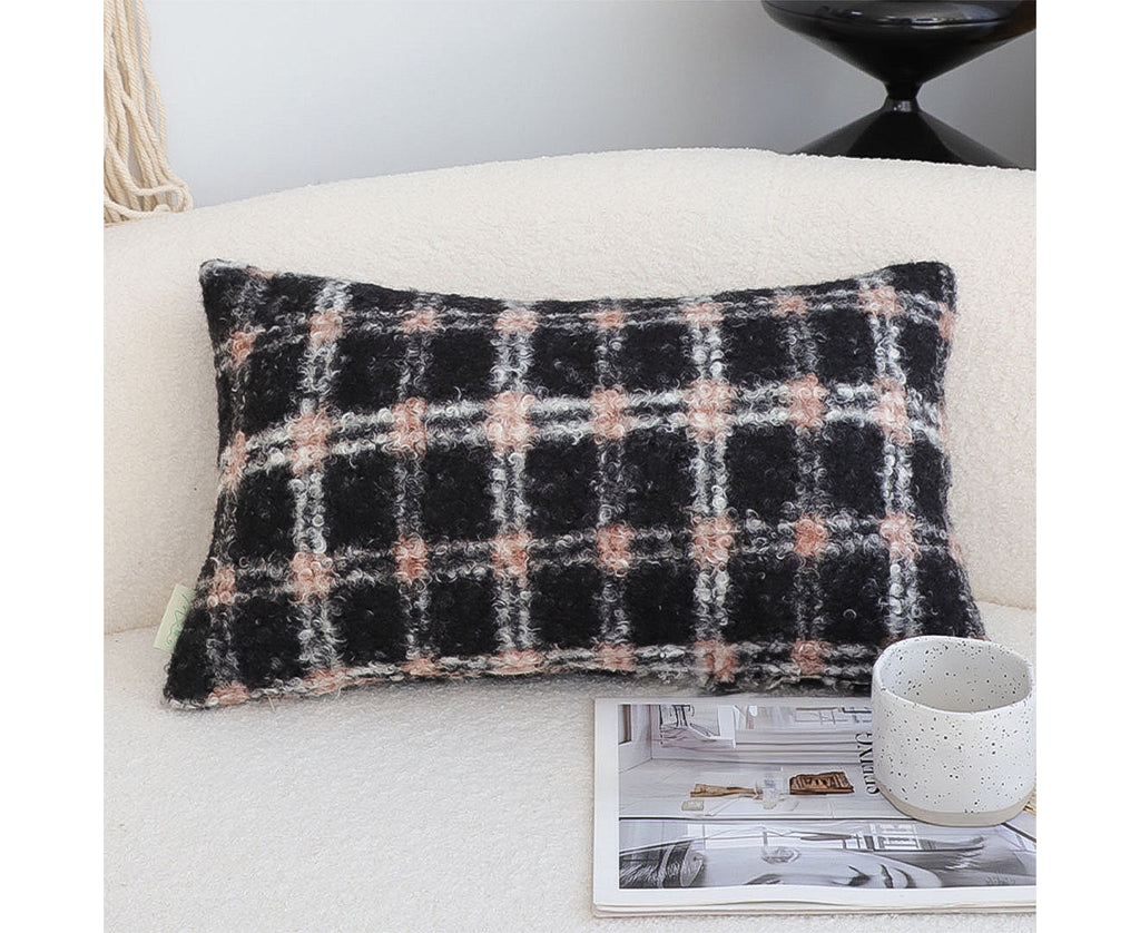 SOGA 35cm Modern Plaid Pattern Blush Pink Gray Decorative Throw Pillow