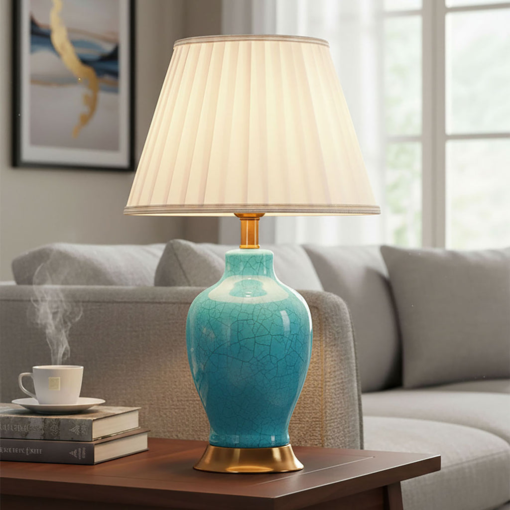 SOGA Ceramic Oval Table Lamp with Gold Metal Base Desk Lamp Blue