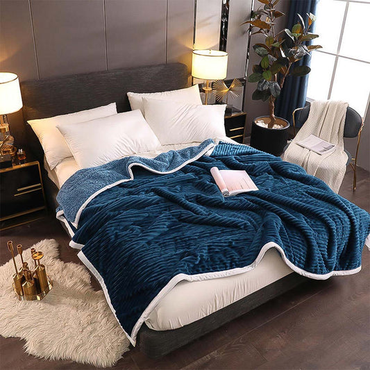SOGA 2X Throw Blanket Warm Cozy Double Sided Thick Flannel Coverlet Fleece Bed Sofa Comforter Dark Blue
