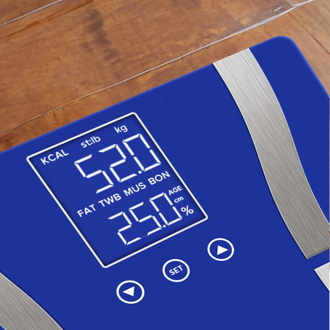 SOGA Glass LCD Digital Body Fat Scale Bathroom Electronic Gym Water Weighing Scales Blue