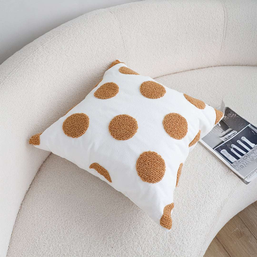 SOGA Tufted Cushion 45cm White Brown Polka Dot Circle Pattern Decorative Throw Pillow $ 66