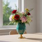 SOGA 40cm Ceramic Oval Flower Vase with Gold Metal Base Green