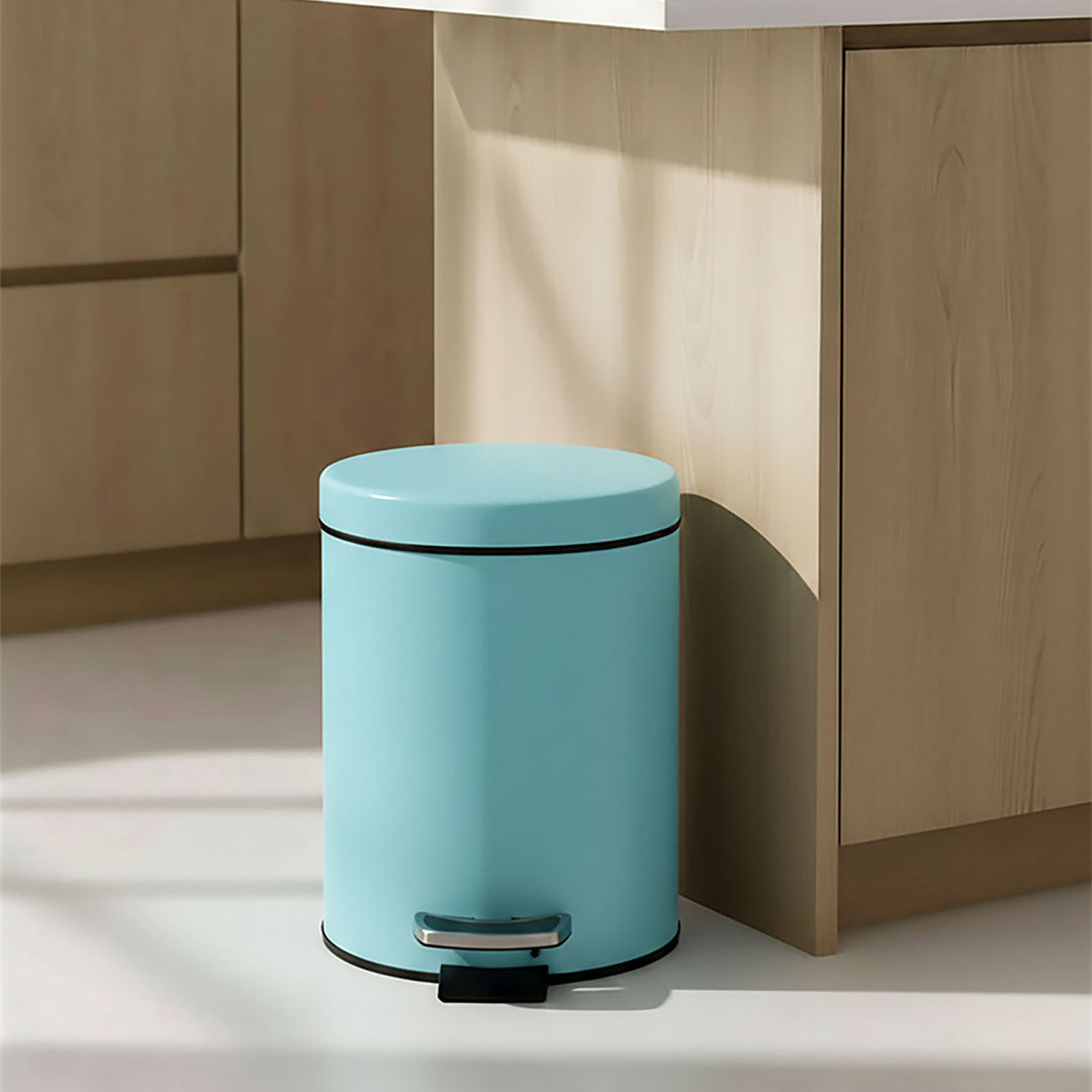 SOGA Foot Pedal Stainless Steel Rubbish Recycling Garbage Waste Trash Bin Round 7L Blue