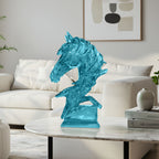 SOGA 37cm Blue Horse Head Resin Sculpture Flowing Mane Design