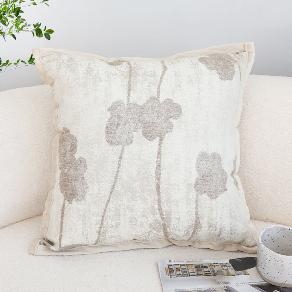 SOGA 2X 45cm Botanical Beige Poppy Flower Print Linen Decorative Throw Pillow