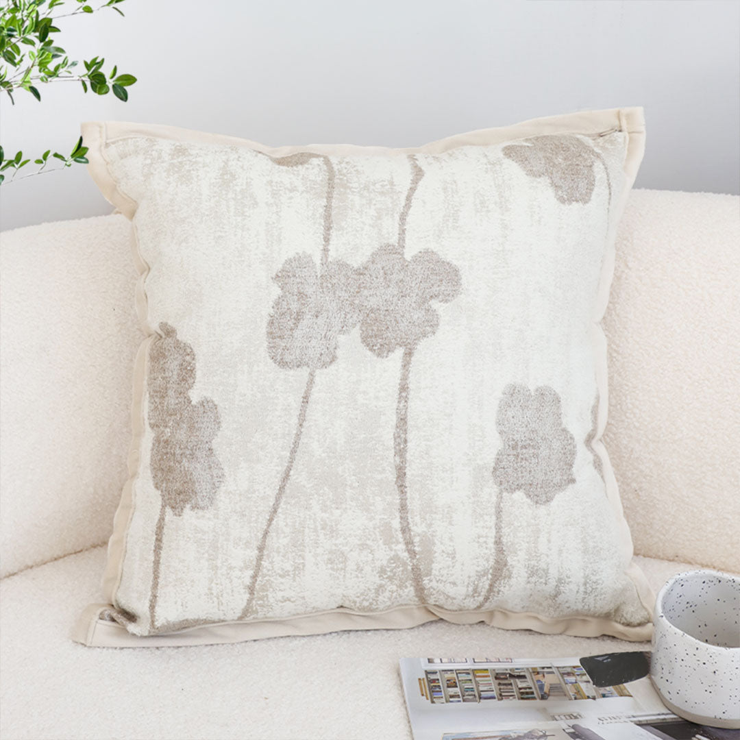 SOGA 2X 45cm Botanical Beige Poppy Flower Print Linen Decorative Throw Pillow