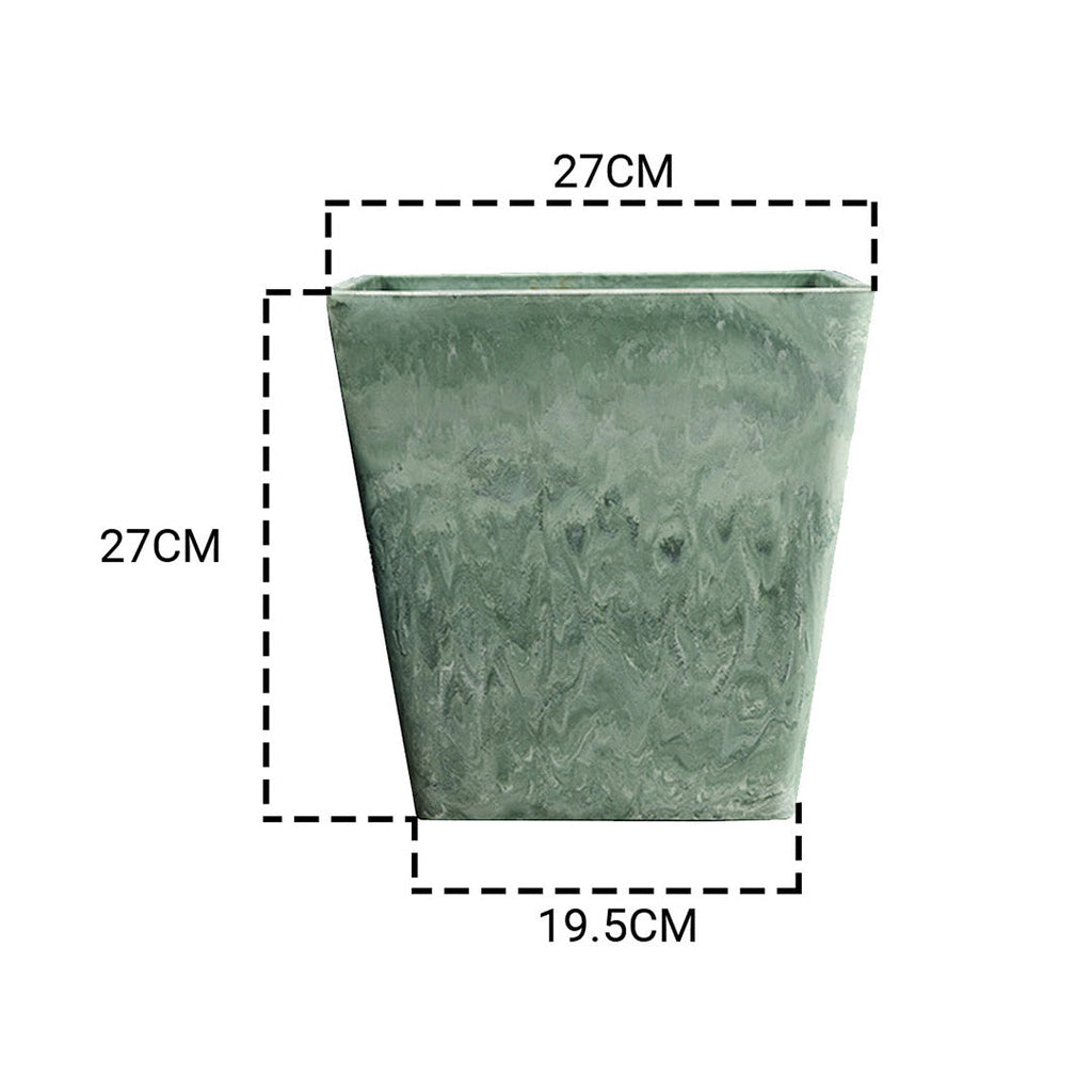 SOGA 27cm Green Grey Square Resin Plant Flower Pot in Cement Pattern Planter Cachepot for Indoor Home Office