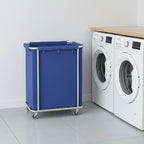 SOGA 2X Stainless Steel Commercial Square Soiled Linen Laundry Trolley Cart with Wheels Blue