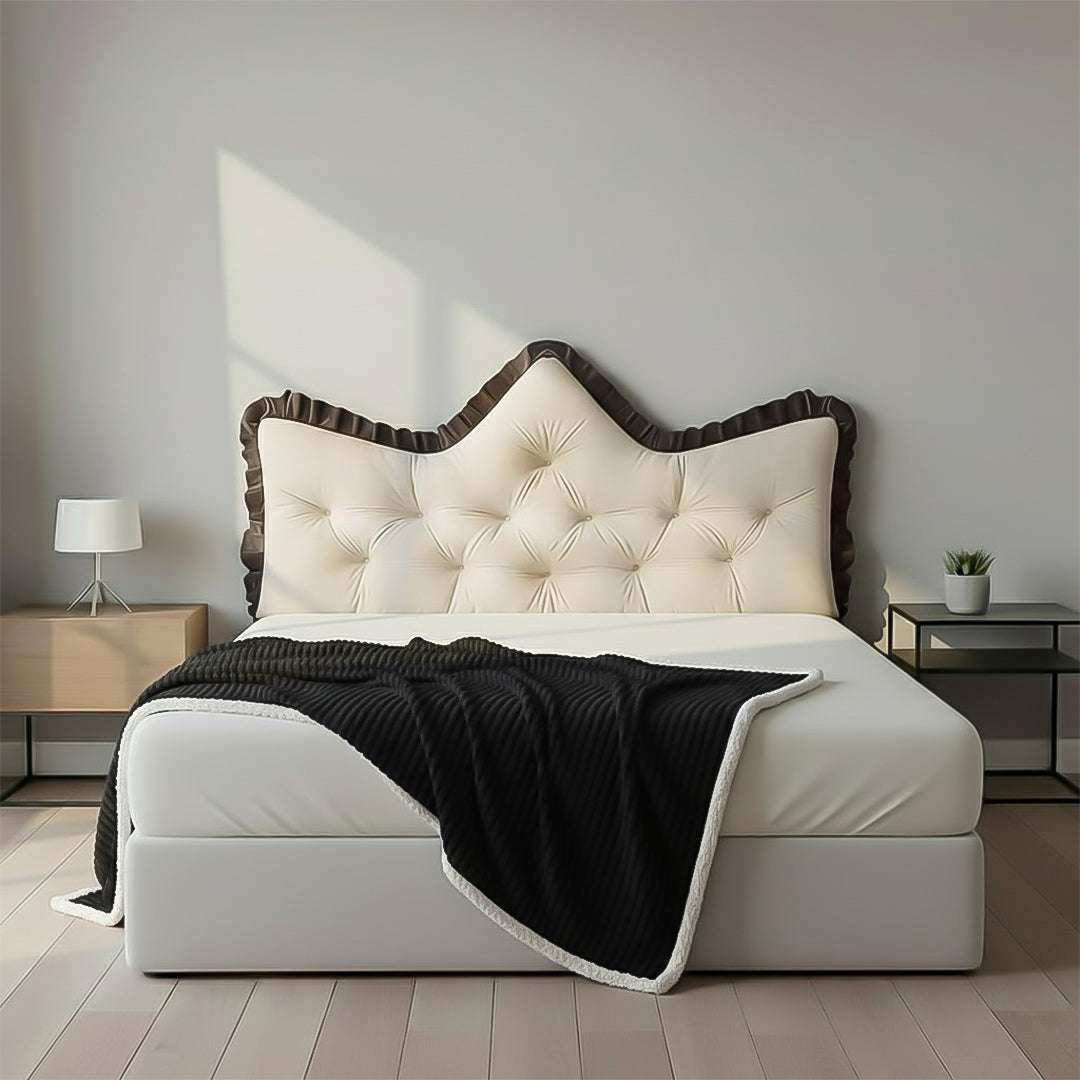 SOGA Home & Living Bundle – Cream Tufted Crown Pillow & Black Cozy Flannel Throw Blanket $ 0