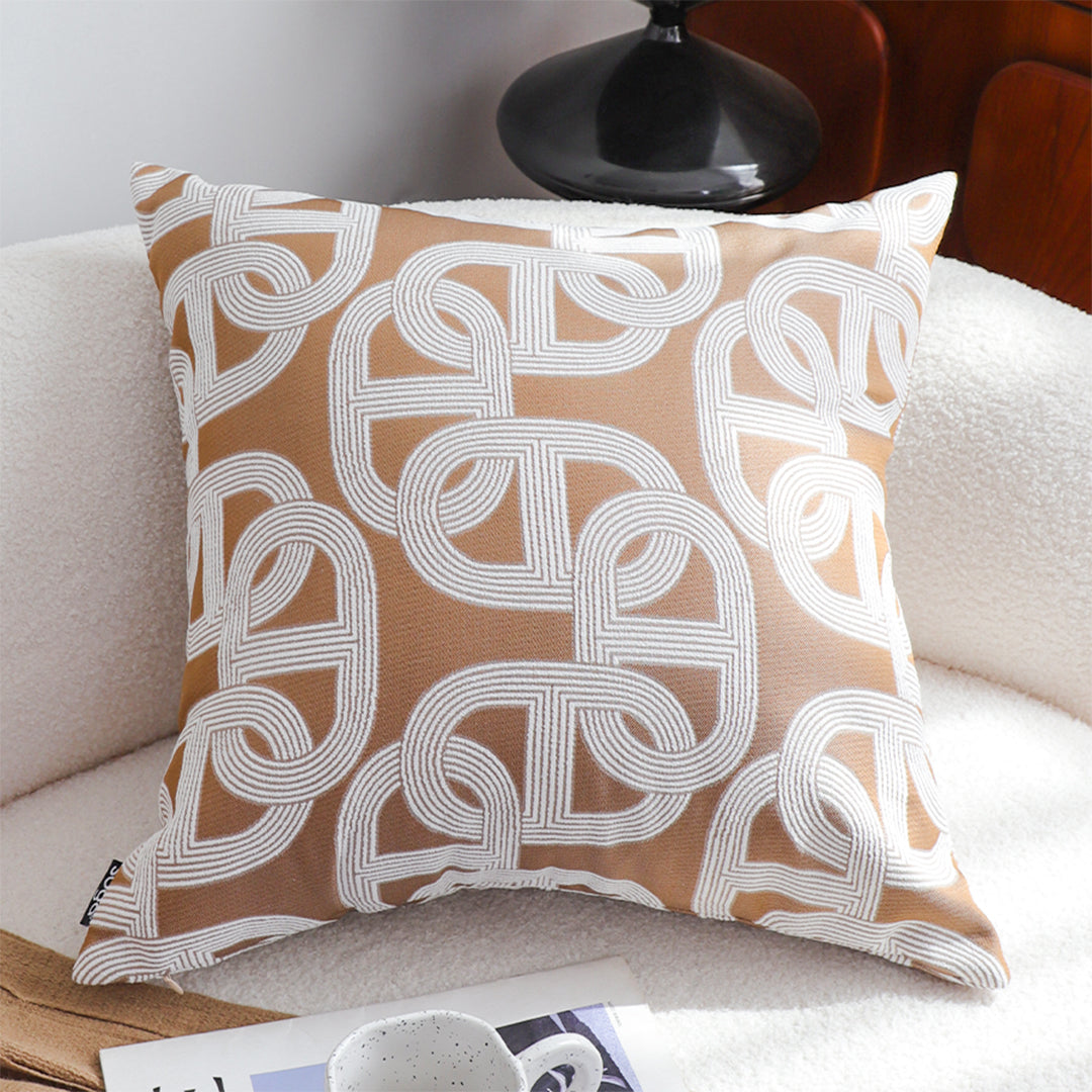 SOGA 50cm Artistic Camel Brown White Geometric Pattern Throw Pillow
