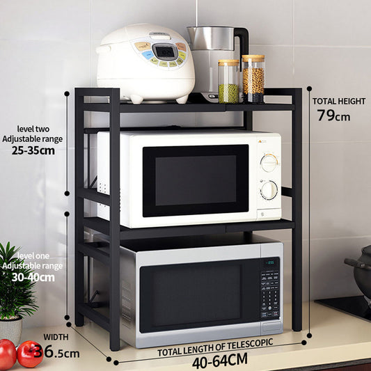 SOGA 2X 3 Tier Steel Black Retractable Kitchen Microwave Oven Stand Multi-Functional Storage Organizer