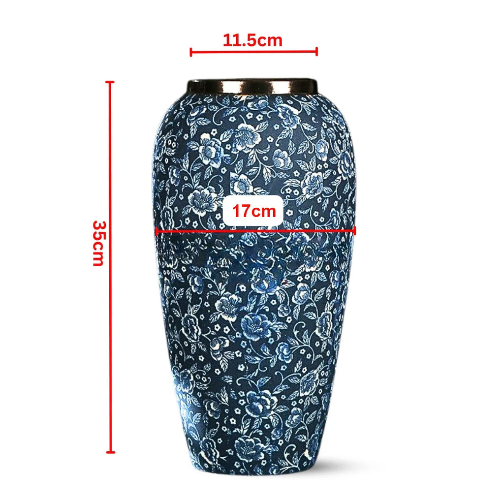 SOGA 35x17cm Blue with White Mini Floral Large Ceramic Flower Vase Elegant Living Room Home Decor