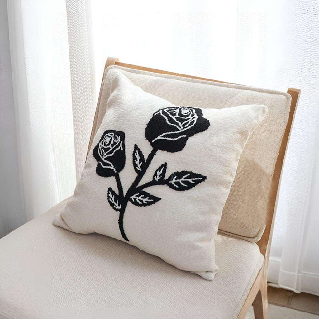 SOGA 2X 45cm White Black Single Rose Embroidered Throw Pillow $ 129
