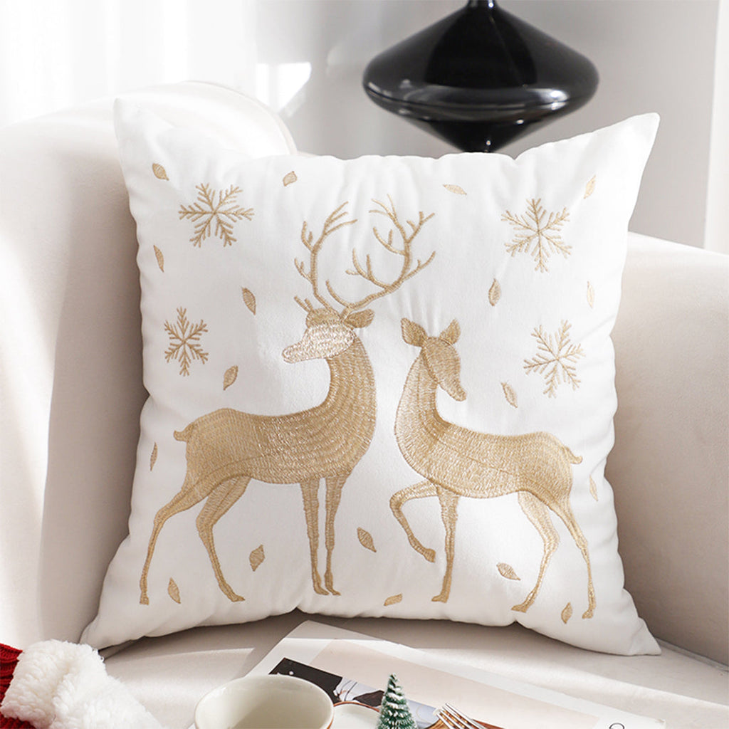 SOGA 2X 45cm Throw Pillow White with Golden Christmas Reindeer Festive Cushion for Cozy Winter Decor