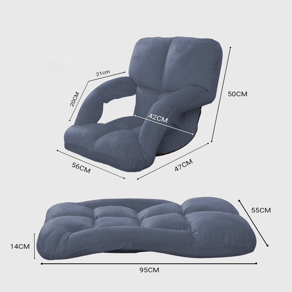 SOGA 4X Foldable Lounge Cushion Adjustable Floor Lazy Recliner Chair with Armrest Grey