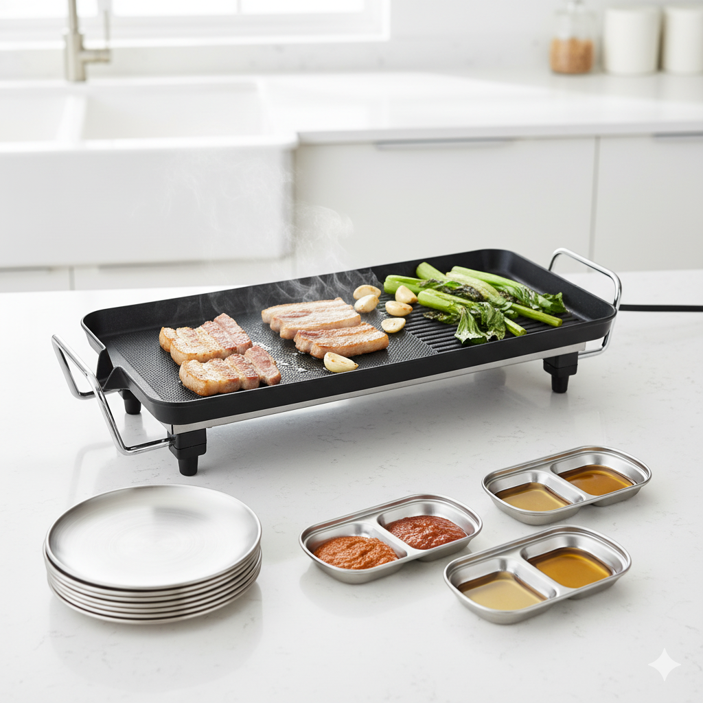 SOGA Kitchenware Bundle – 48cm Electric BBQ Grill with Silver Grilling Plate & Divided Sauce Pan $ 138