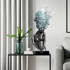 SOGA 86cm Silver Sculpture – Turquoise Winged Decor with Black Marble Base