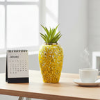 SOGA 30x19cm Yellow with White Mini Floral Medium Ceramic Flower Vase Elegant Living Room Home Decor