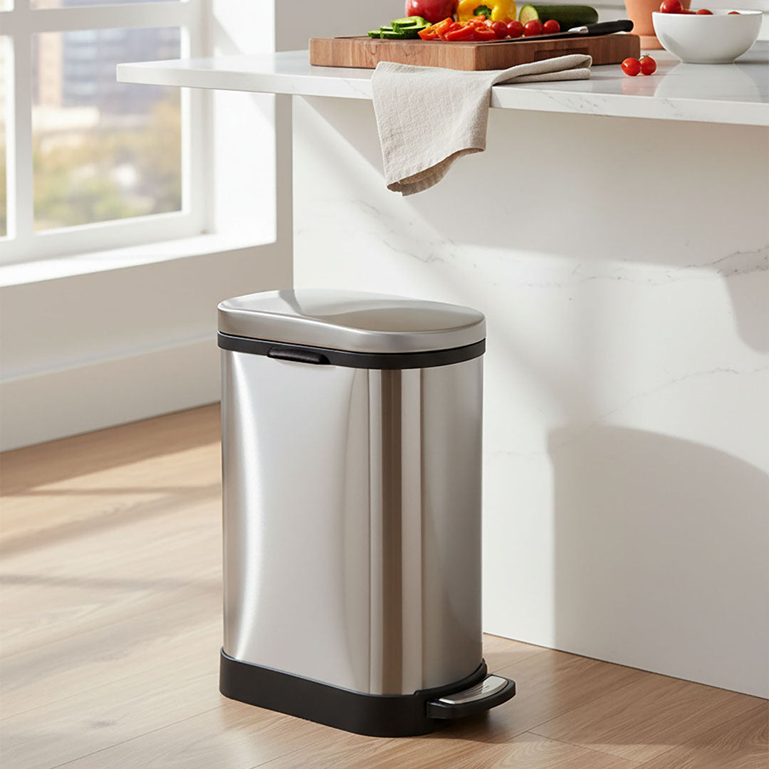SOGA Foot Pedal Stainless Steel Rubbish Recycling Garbage Waste Trash Bin 10L U